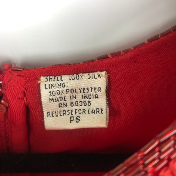 Laurence Kazar red sequin embellished dress Vintage Silk Pattern Petite Small PS - Picture 5 of 9